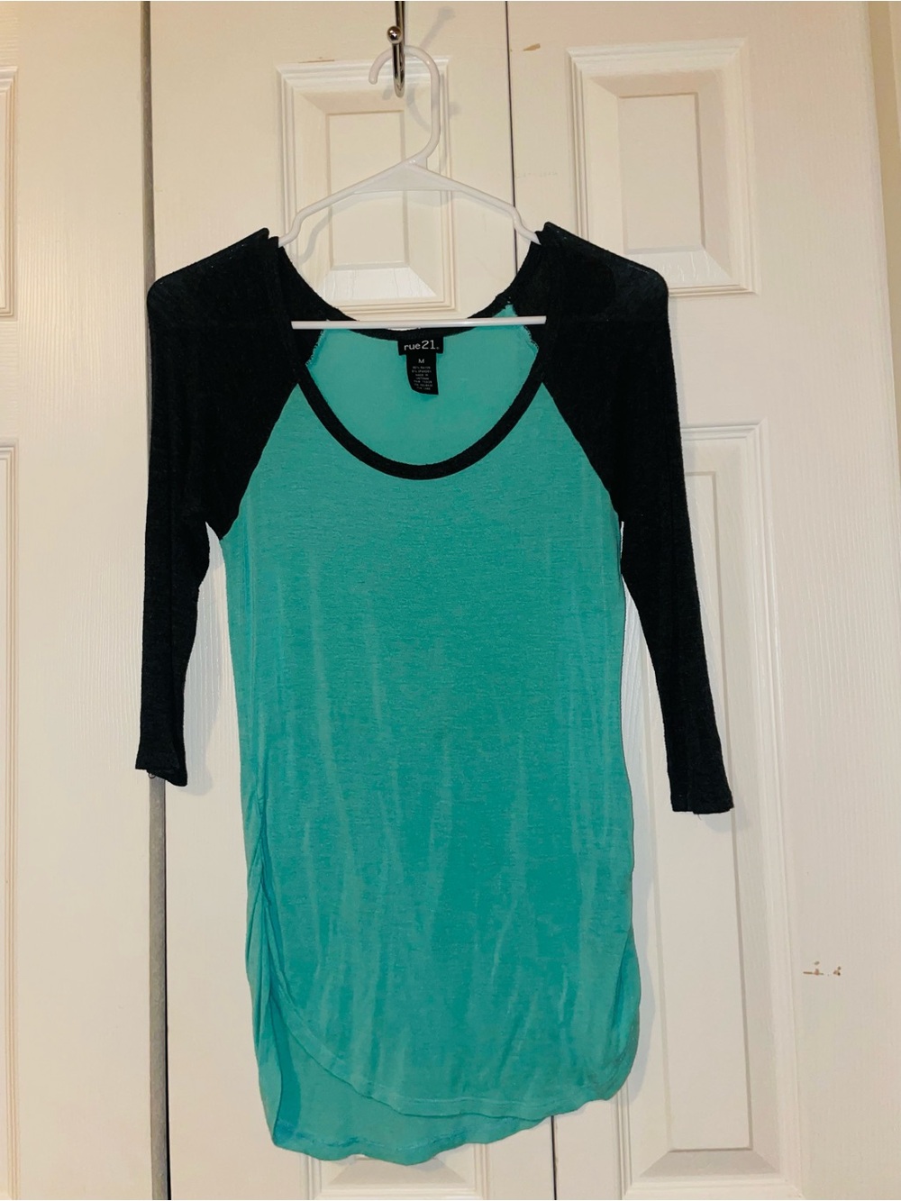 Rue21 Teal and Black Raglan Long Sleeve Tee